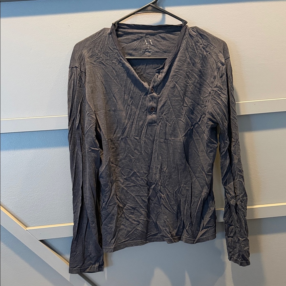 Armani Exchange Dark Gray Long Sleeve Henley